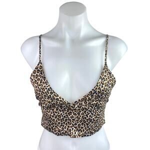 Zara Beige Black Leopard Animal Print Sleeveless Cami Camisole Crop Top Size S